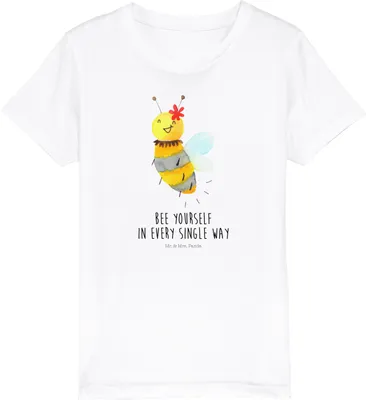 Produktbild von Mr. & Mrs. Panda Kleinkinder T-Shirt Biene Blume 7-8 Jahre (122/128) - Weiß - Geschenk, Kinder Bio, Öko, Teenager, Kindershirt