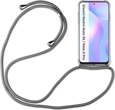 Produktbild von Xiaomi Hülle mit Band Schutzhülle Handykette Silikon Handy Tasche mit Schnur Neu Xiaomi Redmi Note 9S / Note 9 Pro Grau