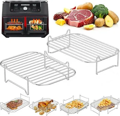 Zdjęcie produktu dla Akcesoria z otworami do frytkownic Airfryer – zestaw 2 sztuk – ruszt ze stali nierdzewnej 304 – do frytkownic Airfryer z podwójnym koszem o pojemności od 7,6 l do 10,4 l