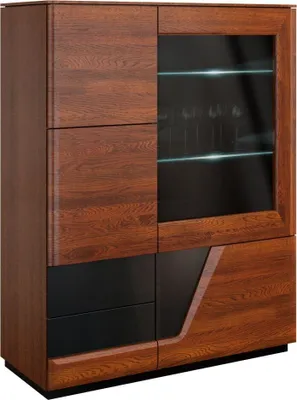 Produktbild von Büchervitrine, Vitrine - teilmassiv, Farbe: Walnuss / Schwarz