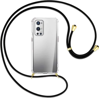 Produktbild von Handykette Backcover-Schutzhülle mit Band (Metall goldfarben) für OnePlus 9 - schwarz