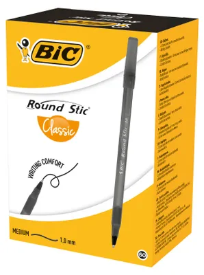 Produktbild von BIC Round Stic, Clip, Stick-Kugelschreiber, Schwarz, 60 Stück(e), Medium