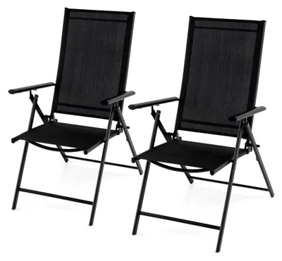 Produktbild von Hochlehner Gartenstühle 2er Set, Klappstühle mit 5-fach verstellbarer Rückenlehne, klappbare Balkonstühle bis 150 kg belastbar, für Garten, Terrasse, Balkon, Schwarz