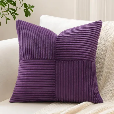 Produktbild von 1 Kissenbezug aus Cord, Kreuzstreifenmuster, Sofakissen aus Cord-Samt, Dekokissen, Patchwork-Design, dekorativer Kissenbezug für das Wohnzimmer (40x40cm, violett)