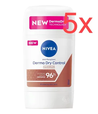 Produktbild von NIVEA Derma Dry Control Antitranspirant Stick 5 x 50 ml - 96 Stunden Schutz - Vorteilspack