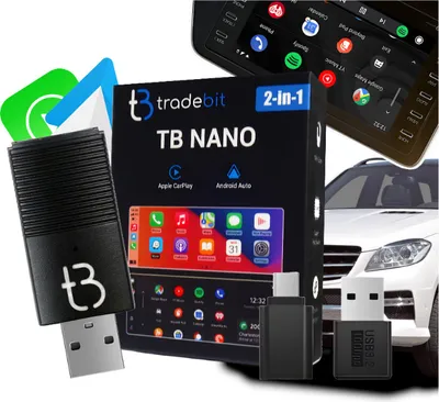 Produktbild von TRADEBIT TB NANO Wireless MINI Adapter für CarPlay / Android Auto - USB-A & Type-C Dongle, kompatibel mit 98 % Autos, ästhetisches Design