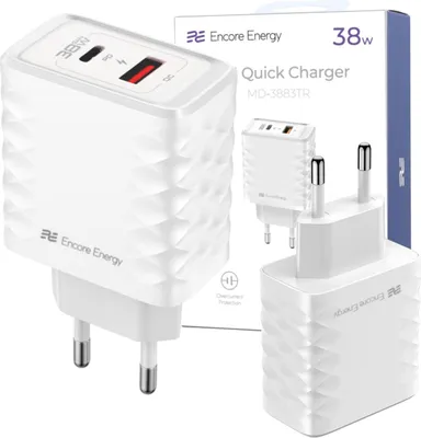 Produktbild von Netzladegerät 38W USB-A USB-C QC PD Encore Energy MD-3883TR
