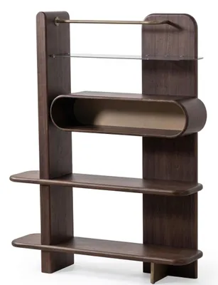 Produktbild von Modernes Standregal aus Holz mit Kleiderstange und mehreren offenen Ablagen