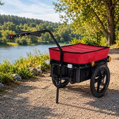Obrázok produktu pre SAMAX nákladný príves / príves na bicykel pre 60 kg / 70 litrov so spojkou v červenej farbe