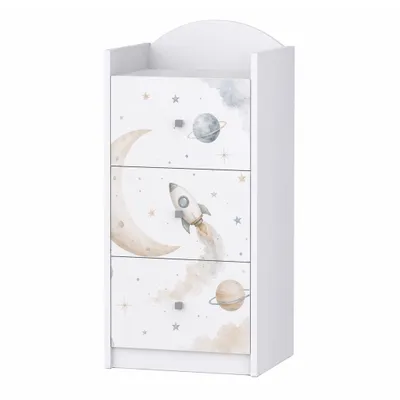Produktbild von Kinderkommode Weiß mit 3 Schubladen, Schubladenkommode mit schönem Aufdruck, Wäschekommode Kinderzimmer Babyzimmer Unisex