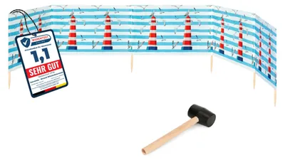 Image de Brise-vent et brise-vue Garronda pour plage, 6 m de long, avec marteau en caoutchouc GAEX001