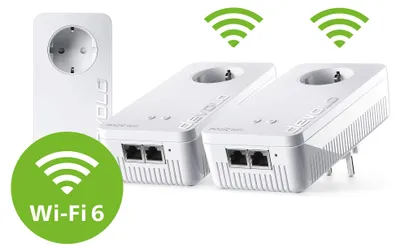 Obrázok produktu pre Devolo Magic 2 WiFi 6 next - Multiroom Kit, 3000 Mbit/s, IEEE 802.3u, IEEE 802.11a, IEEE 802.11b, IEEE 802.11g, IEEE 802.11n, IEEE 802.11ac, IEEE 802.11ax,..., Typ F, Gigabit Ethernet, 10,100,1000 Mbit/s, Wi-Fi 6 (802.11ax)