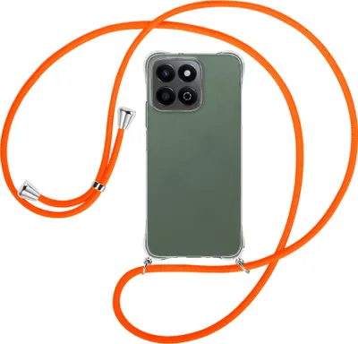 Produktbild von Handykette Backcover-Schutzhülle mit Band (Metall silberfarben) für Honor 200 Smart 5G - neonorange