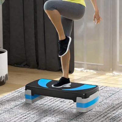 Produktbild von Steppbrett Aerobic-Stepper Höhenverstellbar Mit 3 Stufen (10/15/20Cm), Fitness Heimtrainer, Bis 150 Kg, Hellblau, 80X31X10-20 Cm