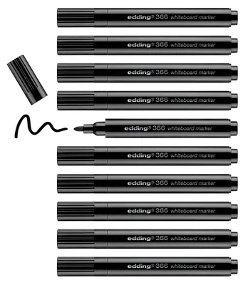 Produktbild von edding 366 Whiteboard Marker schwarz 10 Stück Rundspitze 1 mm trocken abwischbar