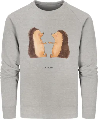 Produktbild von Mr. & Mrs. Panda Bio Baumwoll Pullover Igel Liebe Größe L - Heather Grey - Geschenk, Jahrestag, Pulli, Rundhals, Hochzeitstag, Freundin, Sweatshirt, Hochzeit, Sweater