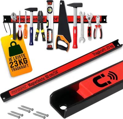 Produktbild von DEUBA® Magnetleiste 60cm 23kg Tragkraft Magnetisch Werkzeugleiste Werkzeughalter Werkzeugwand Werkstatt Werkzeug Organizer inkl. Montagematerial