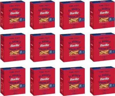 Produktbild von 12x Barilla Penne Rigate al Bronzo Bronze Gezogene Pasta 400g Rohe Verarbeitungsmethode
