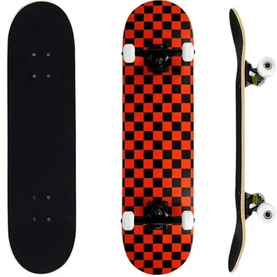 Productafbeelding van Skateboard, compleet, 31x8 inch, geschikt voor kinderen, tieners en volwassenen, met een deck van 7 lagen esdoornhout, concaaf, zwart en rood