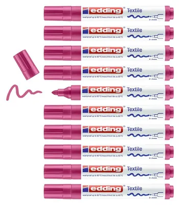 Produktbild von edding 4500 Textilmarker - karmin-rot - 10 Stück - Rundspitze 2-3 mm - Textilsti