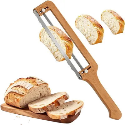 Image de Coupe-pâté pliable - Accessoire de cuisine - Coupe uniforme - Épaisseur réglable - Longueur : 41 cm - Couleur bois