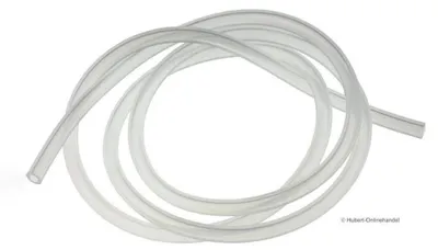 A coiled transparent tube on a white background.