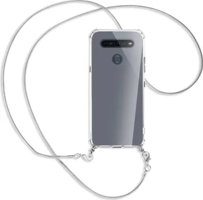 Produktbild von Handykette Backcover-Schutzhülle mit Band (Metall silberfarben) für LG K51S LM-K510 - silberfarbene Kette Snake