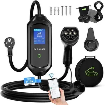 Productafbeelding van Laadkabel Auto 3,6 kW - Type 2 Stekker - 10 Meter Kabellengte - Mobiele Wallbox - Voor Elektrische Voertuigen