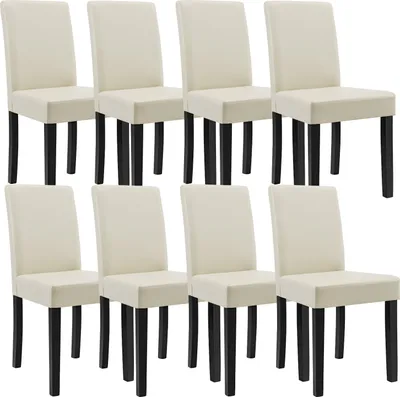 Image de [en.casa] 8 chaises rembourrées (crème - ivoire) (Haute qualité) avec pieds en bois massif / recouvert de similicuir / élégantes /
