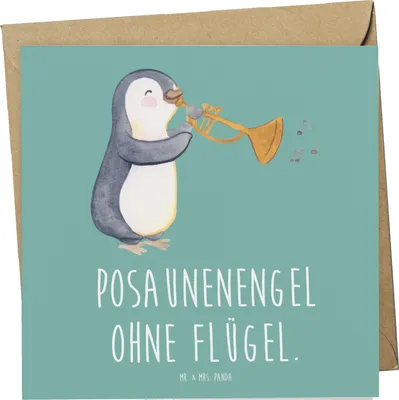 Produktbild von Mr. & Mrs. Panda Grußkarte Engel Posaune - Meeresbrise - Geschenk, doppelkarte, Musiker, Orchester, Musik, faltkarte, anlasskarte, Lernen, Musikinstrument, Musikerwitz