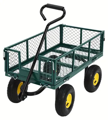 Imagen del producto de Carro de jardinería, robusto carro de transporte de acero con manija giratoria de 180 grados y grandes neumáticos