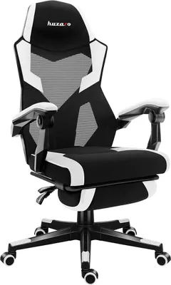 Produktbild von Combat 3.1 Ergonomischer Gamer Stuhl bis 150 kg - Gaming Stuhl | Schreibtischstuhl mit verstellbarer Rückenlehne 135° - Bürostuhl Gaming mit Fußstütze - Mesh - Schwarz/Weiß