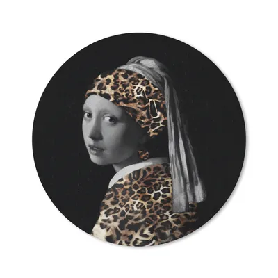 Produktbild von MuchoWow® Mauspad Mousepad Das Mädchen mit dem Perlenohrring - Pantherdruck - Johannes Vermeer 20x20 cm - Mousepads - Maus Mat - Pad - Mausunterlage - Schreibtischmatte