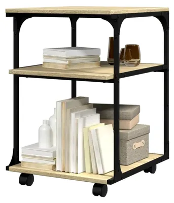 Produktbild von Druckerwagen mit Rollen, Schreibtischablage, Druckerhalterung, mobiler Tisch, 3 Ablagen, Sonoma-Eiche, 43 x 48 x 64 cm