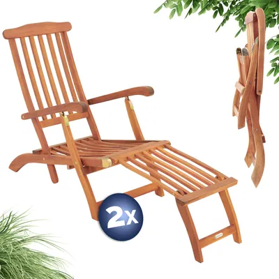 Image de CASARIA® 2x Chaise Longue en Bois certifié FSC® Pliable Queen Mary Chaise Salle A Manger Élégante pour Salon de Jardin Exterieur Relaxant près d une Piscine Hors Sol Terrasse ou Balcon