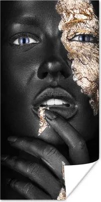 Produktbild von MuchoWow® Poster Frau - Blattgold - Schwarz - Haut - Luxus 20x40 cm - Plakat - Foto