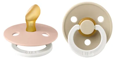 Produktbild von BIBS Colour Anatomical Glow Schnuller 2er-Pack, BPA-frei. Leuchtet im Dunkeln, Kiefergerechte Form. Naturkautschuk / Latex, Hergestellt in Dänemark. Größe 1 (0-6 Monate), Blush Glow / Vanilla Glow