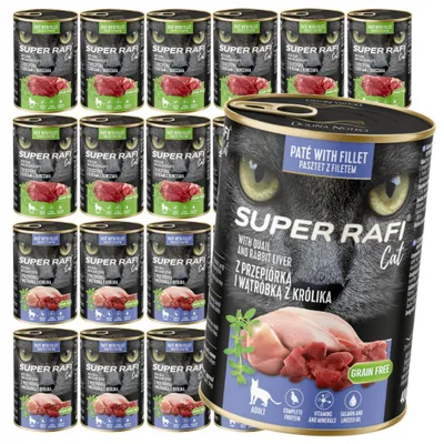 Zdjęcie produktu dla Super Rafi Cat 24x400g Bezzbożowa Mokra Karma Dla Kotów Mix 2 Smaków