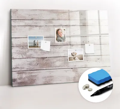 Produktbild von Magnetpinnwand Memoboard - Zubehörsatz - Schwarzer Marker + Schwamm + Magnete - 100 x 70 cm - Holzbrettmuster