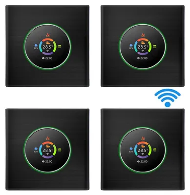 Zdjęcie produktu dla 4X Termostat WiFi Cyfrowy termostat pokojowy LCD Programowalny termostat ścienny Ukryte ogrzewanie podłogowe do ogrzewania kotła 5A, sterowanie przyciskami / aplikacja mobilna / sterowanie głosowe Termometr wewnętrzny, czarny