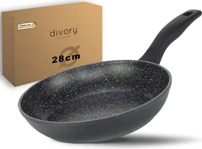 Zdjęcie produktu dla Patelnia DIVORY 28 cm, indukcyjna – uniwersalna patelnia z powłoką nieprzywierającą, nadająca się do wszystkich rodzajów kuchenek – bezpieczne uchwyty, można myć w zmywarce (czarna, 28 cm)