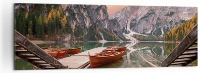 Produktbild von Bild auf Leinwand - Leinwandbild - Einteilig - Boote Berge See - 160x50cm - Wand Bild - Wanddeko - Wandbilder - Leinwanddruck - Bilder - Wanddekoration - Leinwand bilder - Wandbild - AB160x50-4638