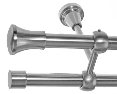 Produktbild von Gardinenstange Set Edelstahl Look Metall Ø 19mm zur Deckenbefestigung 2-lauf Knauf, Länge wählbar D28 E62 E61