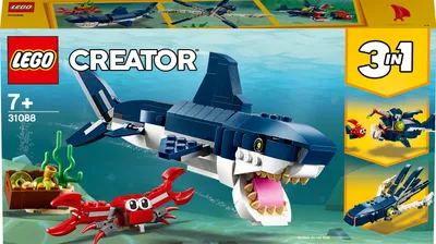 Produktbild von LEGO Creator Bewohner der Tiefsee, Spielzeug mit Meerestieren Figuren: Hai, Krabbe, Tintenfisch und  Seeteufel, Set für Kinder ab 7 Jahre 31088