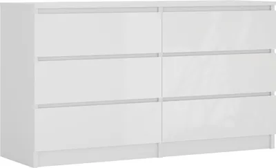 Produktbild von Komoda z 6 szufladami, biały mat / biały połysk, 138 x 78 x 39 cm