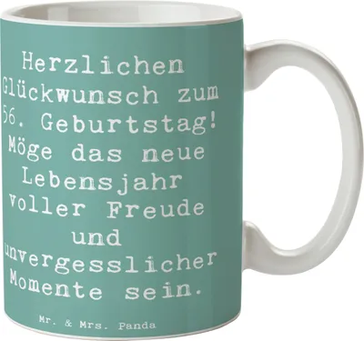 Produktbild von Mr. & Mrs. Panda Kaffeetasse Spruch 56. Geburtstag Freude - Meeresbrise - Geschenk, Happy Birthday, unvergessliche Momente, Handarbeit, Gratulation, haferl, Alter, Tasse