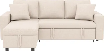 Produktbild von Merax 3-Sitzer Ecksofa mit Schlaffunktion, L-Form Sofa mit Bettkasten, Sofa Seitentasche, Bettsofa, Schlafsofa Couchgarnitur Bettcouch, Couch, Beige