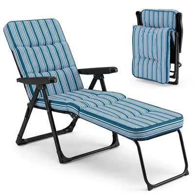 Produktbild von COSTWAY Sonnenliege klappbar, Liegestuhl mit Auflage, verstellbarer Rückenlehne & Armlehnen, wetterfeste Gartenliege, Klappliege Relaxliege bis 150kg