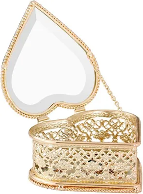 Image de Boîte à bijoux - Rangement pour bijoux - Design élégant en verre - 11 x 10,5 x 5 cm - Couleur or