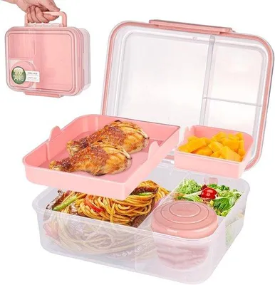 Obrázok produktu pre Ružová kovová obedová krabička s objemom 1650 ml pre dospelých a deti